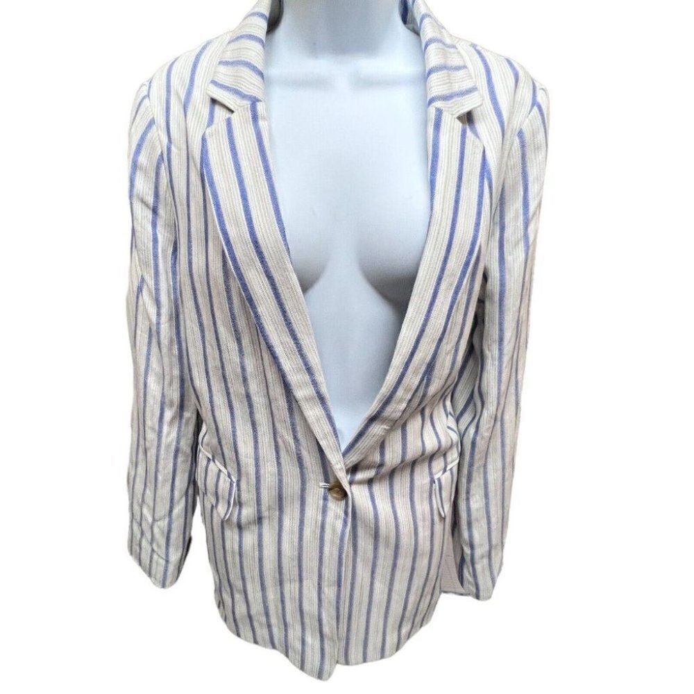 Banana Republic Boyfriend Blue Stripe Blazer Single Button Layer Work